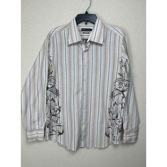 Revolve Shirt Mens Tan Embellished Emroidered Button Long Sleeve Sz Lg Y2K - Picture 1 of 12